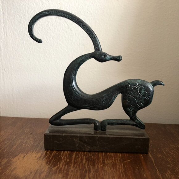 Goat Bronze statue Ancient Greek sculpture 6"Hight Marble Base - Picture 2 of 6